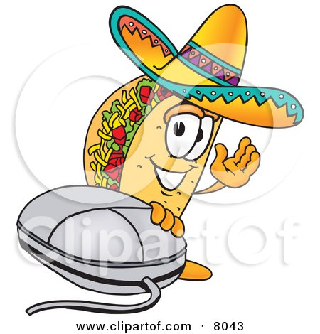 450x470 Clipart Picture Of A Taco Mascot Cartoon Character With A Computer