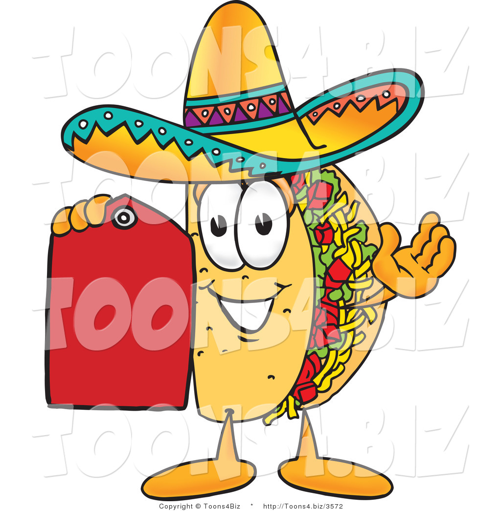 1024x1044 Vector Illustration Of A Cartoon Taco Mascot Holding A Red Sales