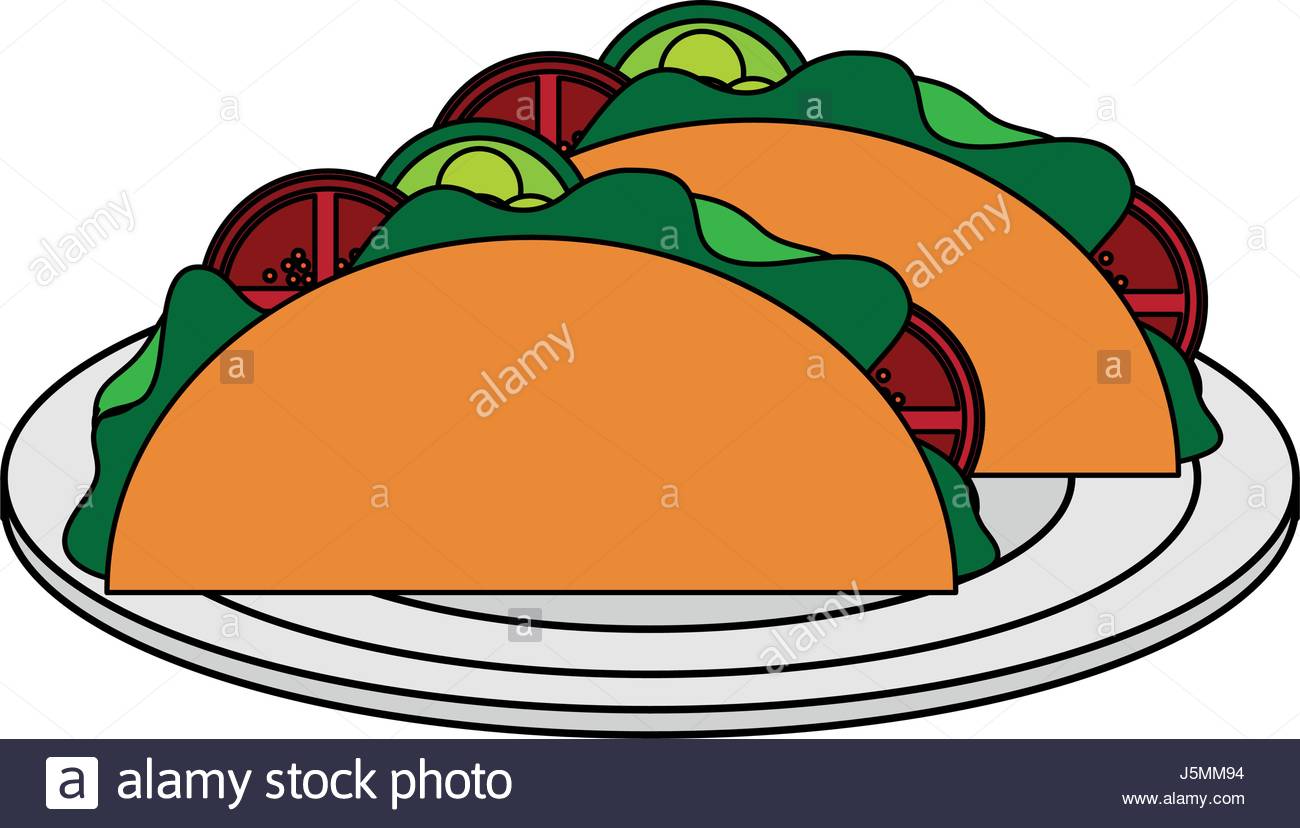 1300x828 Color Image Cartoon Tacos On Plate Mexican Food In White Dish