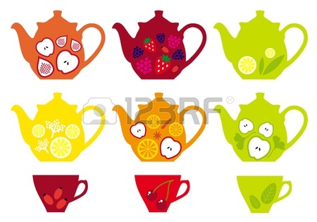 450x315 Tea Pot And Cup With Fruits And Steam, Vector Illustration Royalty