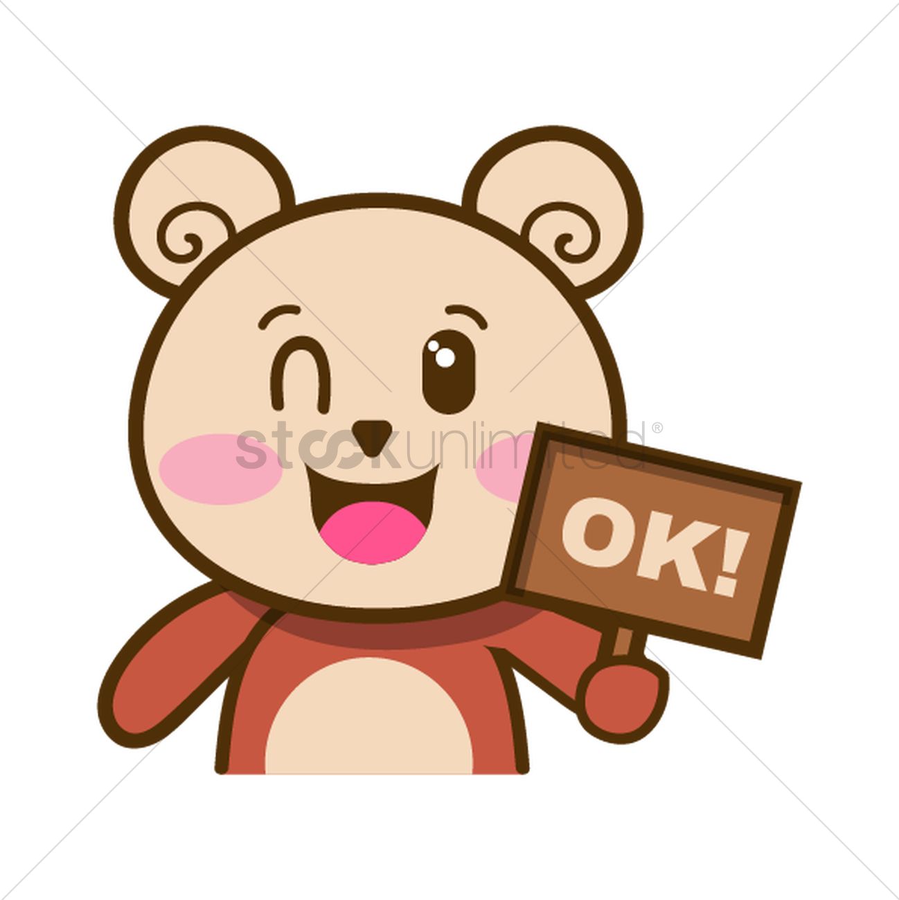 1298x1300 Cartoon Bear Winking With Ok Sign Board Vector Image