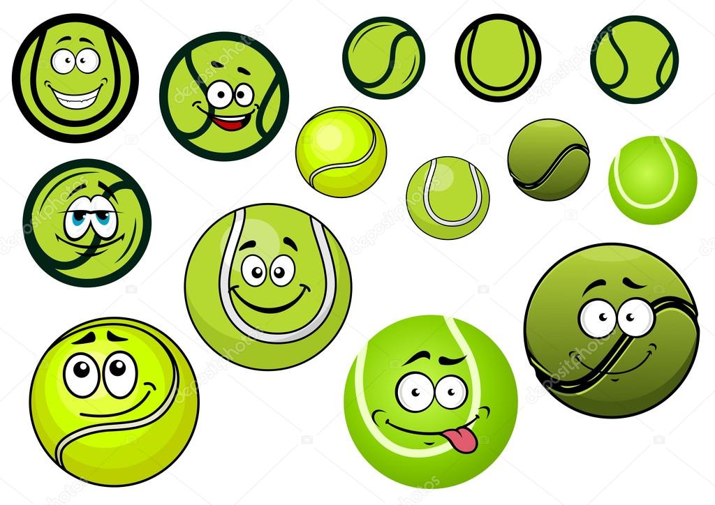 1024x724 Green Tennis Balls And Cartoon Characters Stock Vector