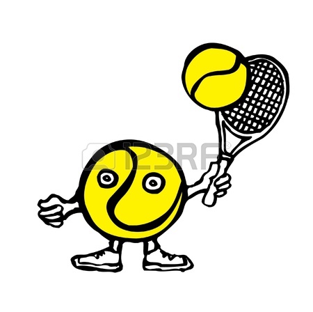 450x448 Cartoon Tennis Ball Holding His Racket, Vector Royalty Free