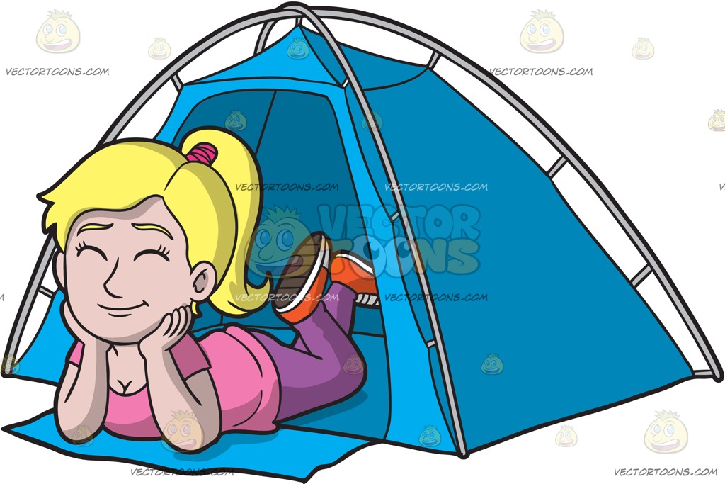1024x683 A Happy Woman Lounging In Her Tent Cartoon Clipart