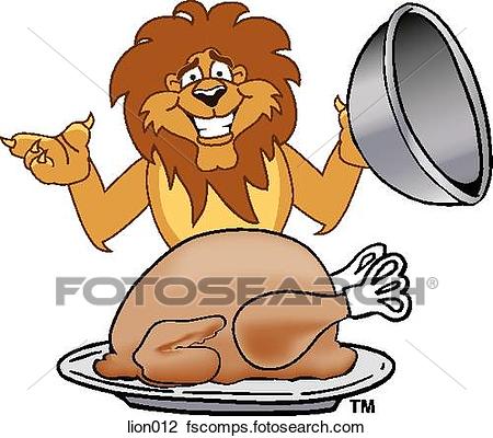 450x400 Clip Art Of Lion With Thanksgiving Turkey Lion012