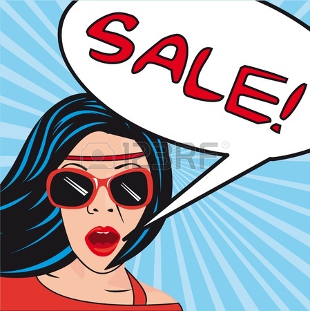 449x450 Pop Art Women With Thought Bubbles Sale.illustration Royalty Free