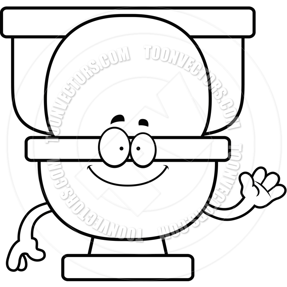 940x940 Cartoon Toilet Waving (Black And White Line Art) By Cory Thoman