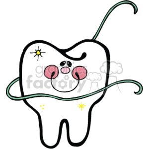 300x300 Royalty Free Cartoon Tooth With Dental Floss Wrapped Around It
