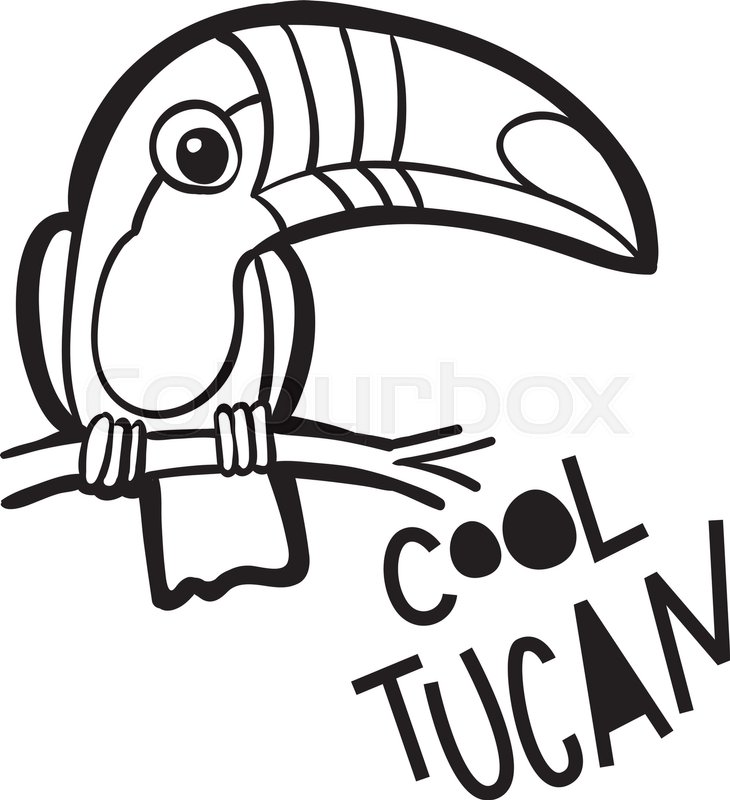 730x800 Coloring Book For Adults. Bird Toucan, In Cartoon Style.