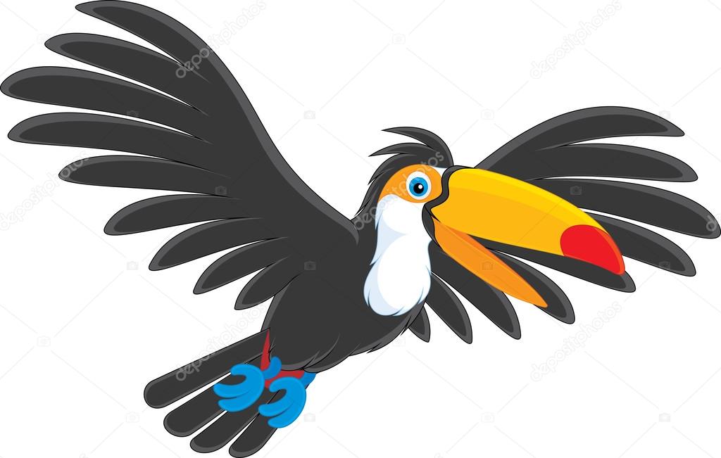 1024x651 Happy Flying Toucan Bird. Stock Vector Alexbannykh