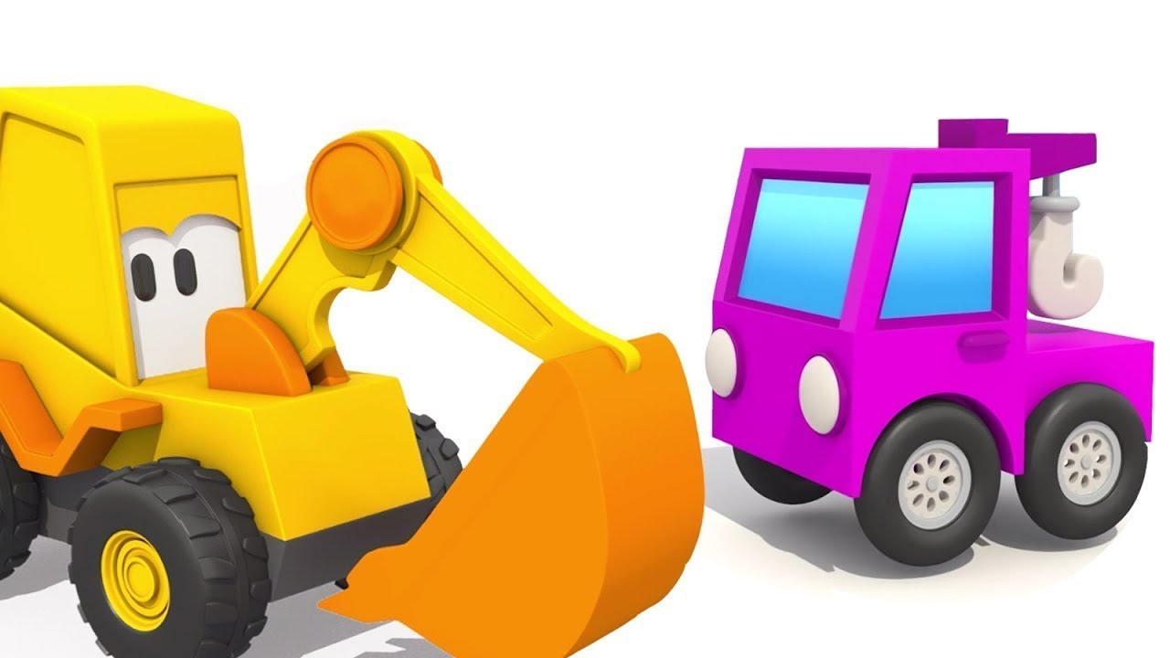 1280x720 Excavator Max Amp Tow Truck. Car Cartoon.