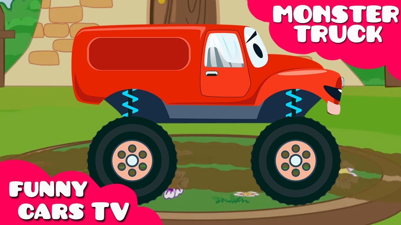 1280x720 The Monster Truck With Racing Cars And Police Car. Cartoons