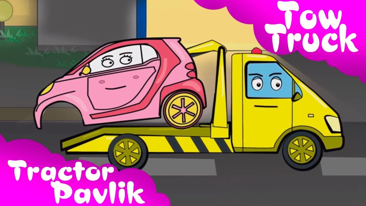 1280x720 Trucks Cartoon For Children. Tow Truck With Little Pink Car. Cars