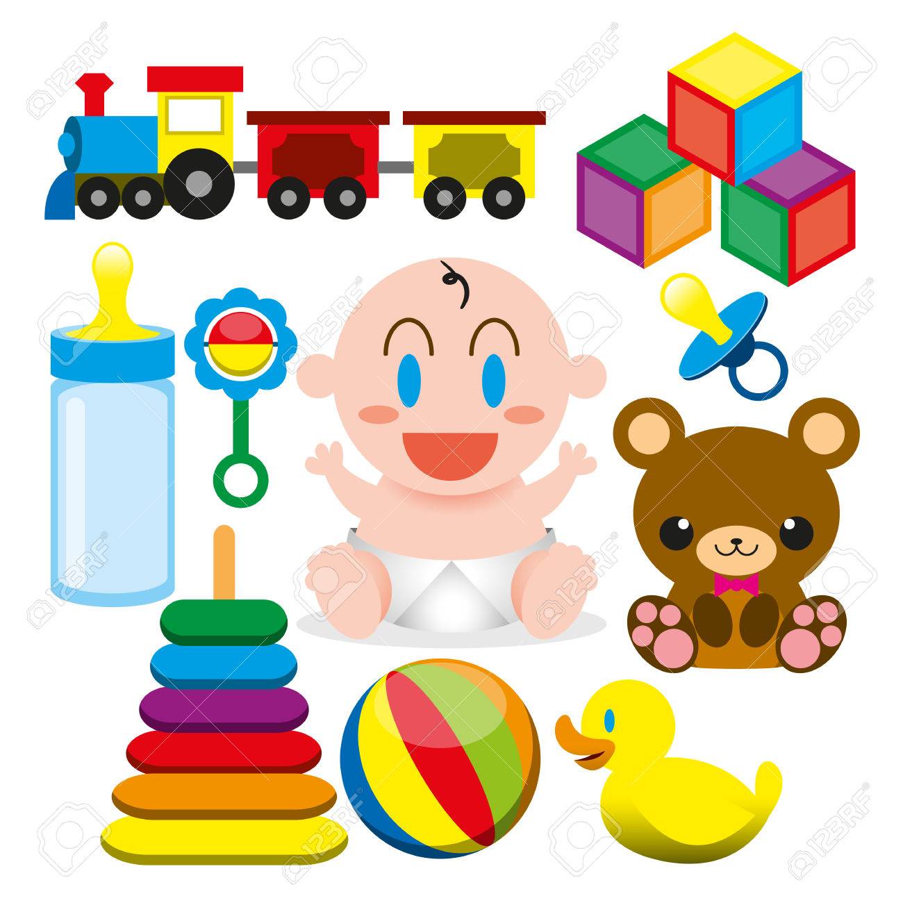 1300x1300 Vector Cartoon Cute Baby And Different Toys And Objects Royalty