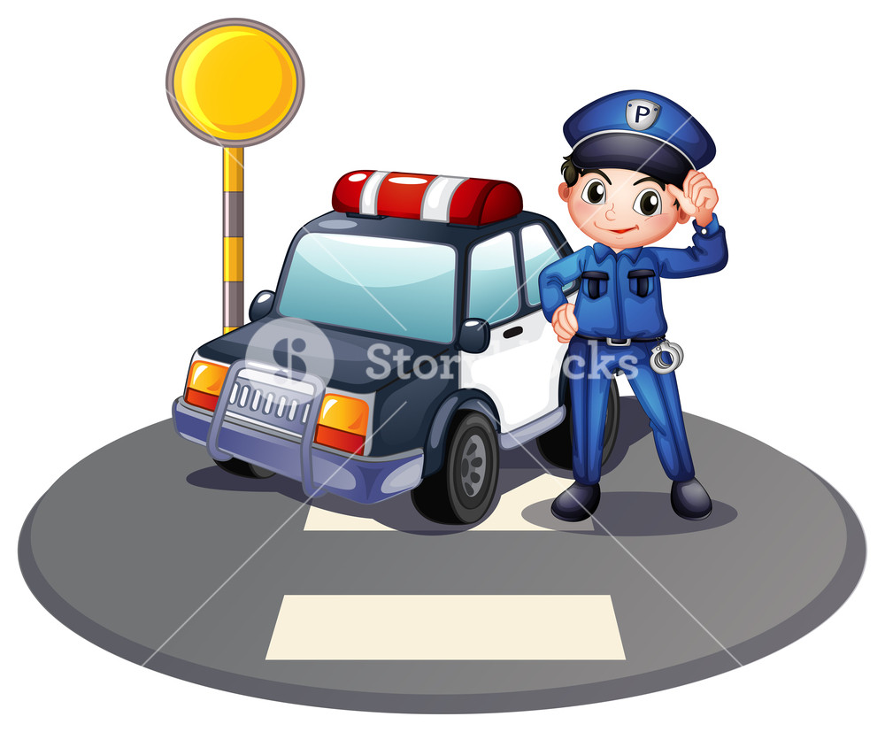 1000x827 Illustration Of A Patrol Car And The Policeman Near The Traffic