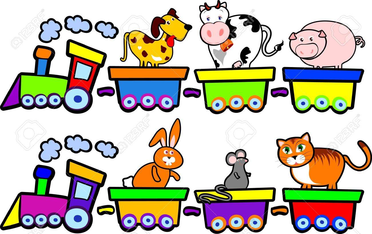 1300x820 Funny Trains With Farm Animals, Vector Royalty Free Cliparts