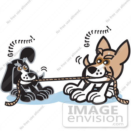450x450 Cartoon Clip Art Graphic Of A Two Dogs Growling While Playing Tug