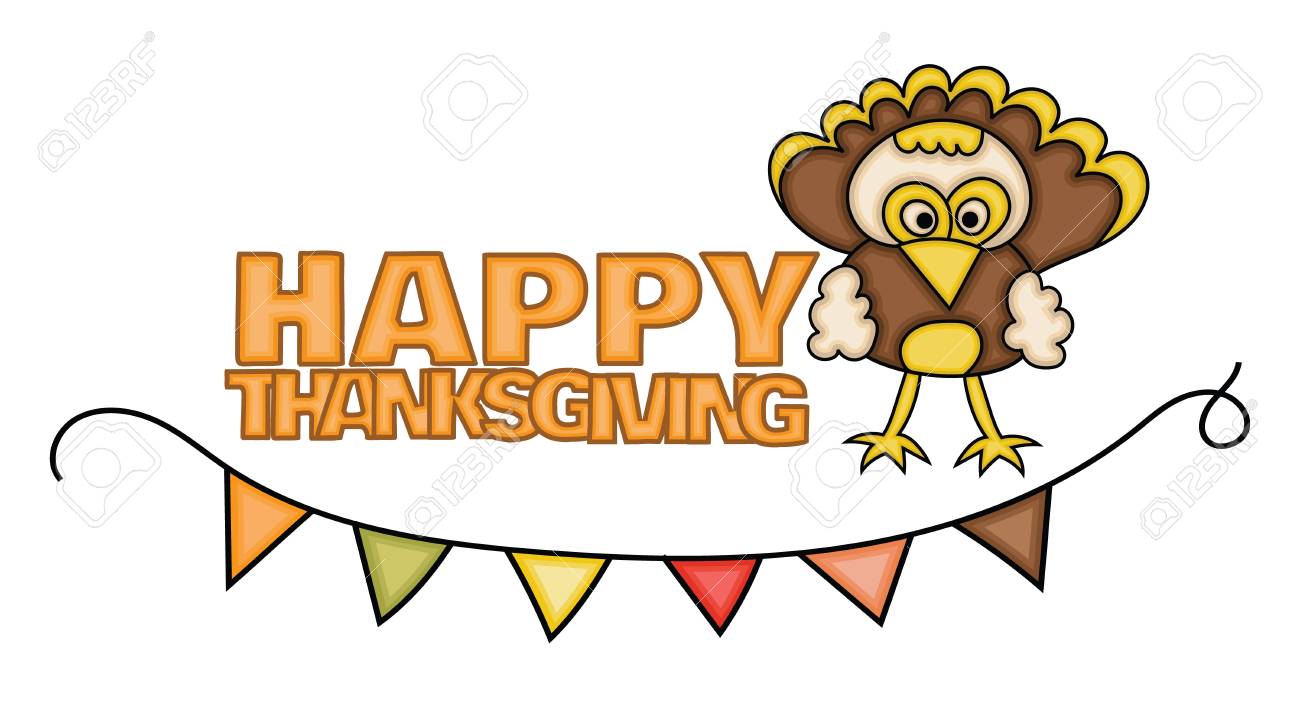 1300x708 Happy Thanksgiving Day Banner Sign With A Turkey. Cartoon Hand