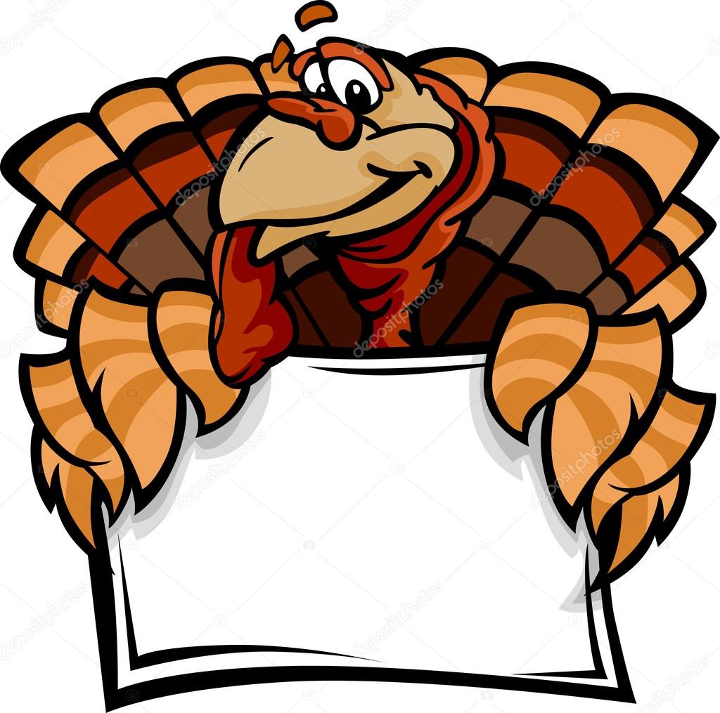 1024x1015 Happy Thanksgiving Holiday Turkey Holding Sign Cartoon Vector Il