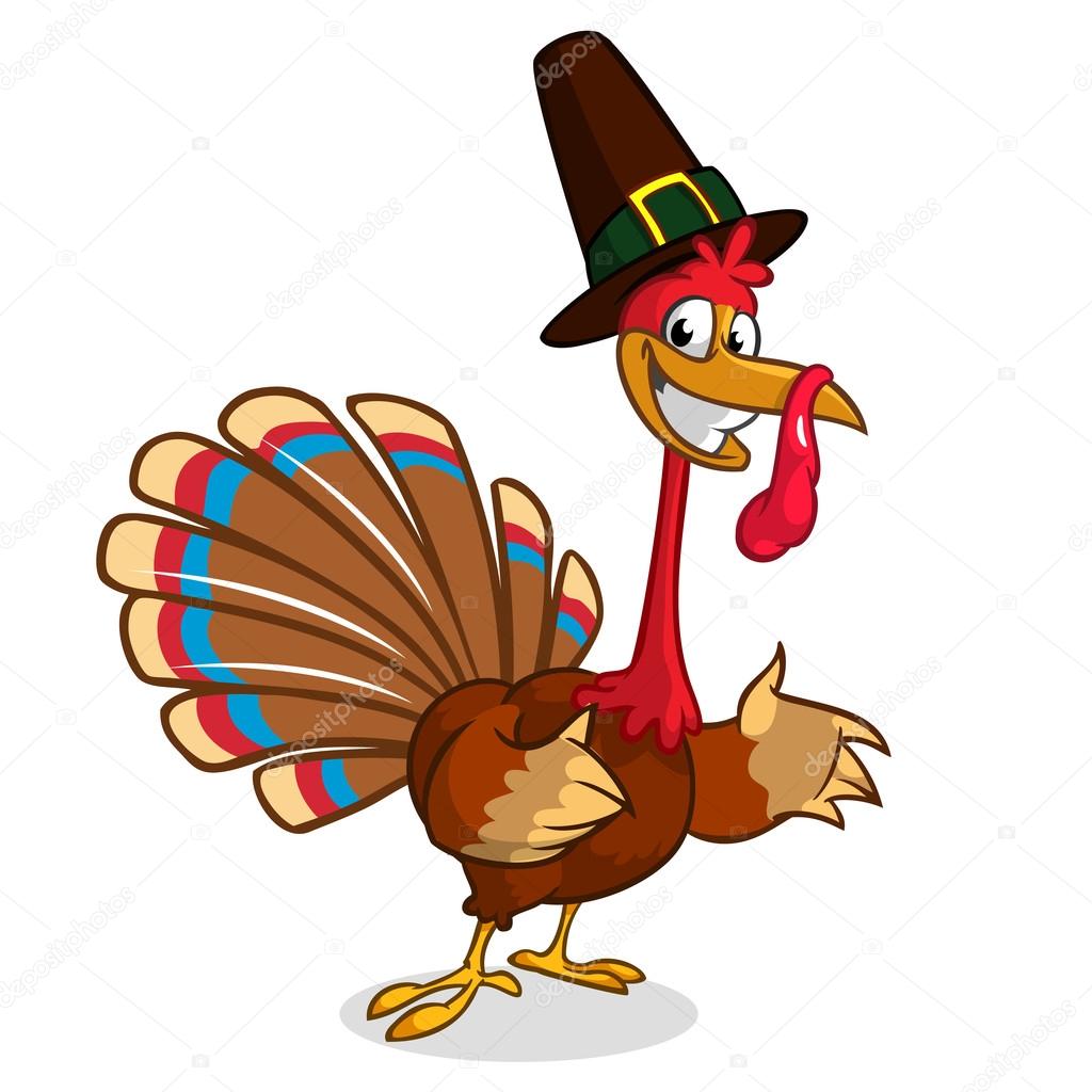 1024x1024 Cartoon Turkey In Pilgrim Hat. Thanksgiving Vector Illustration
