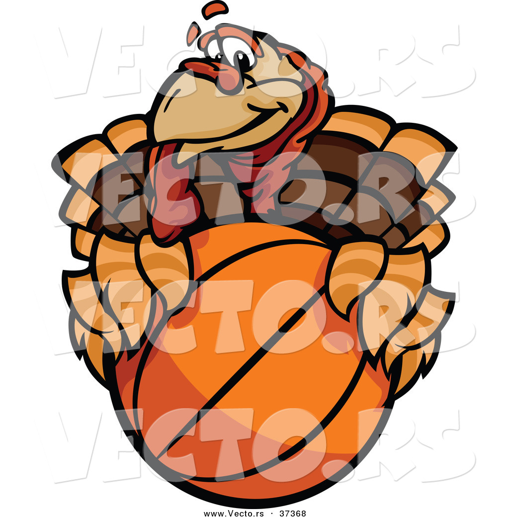 1024x1044 Vector Of A Cartoon Turkey Mascot Holding A Basketball By Chromaco