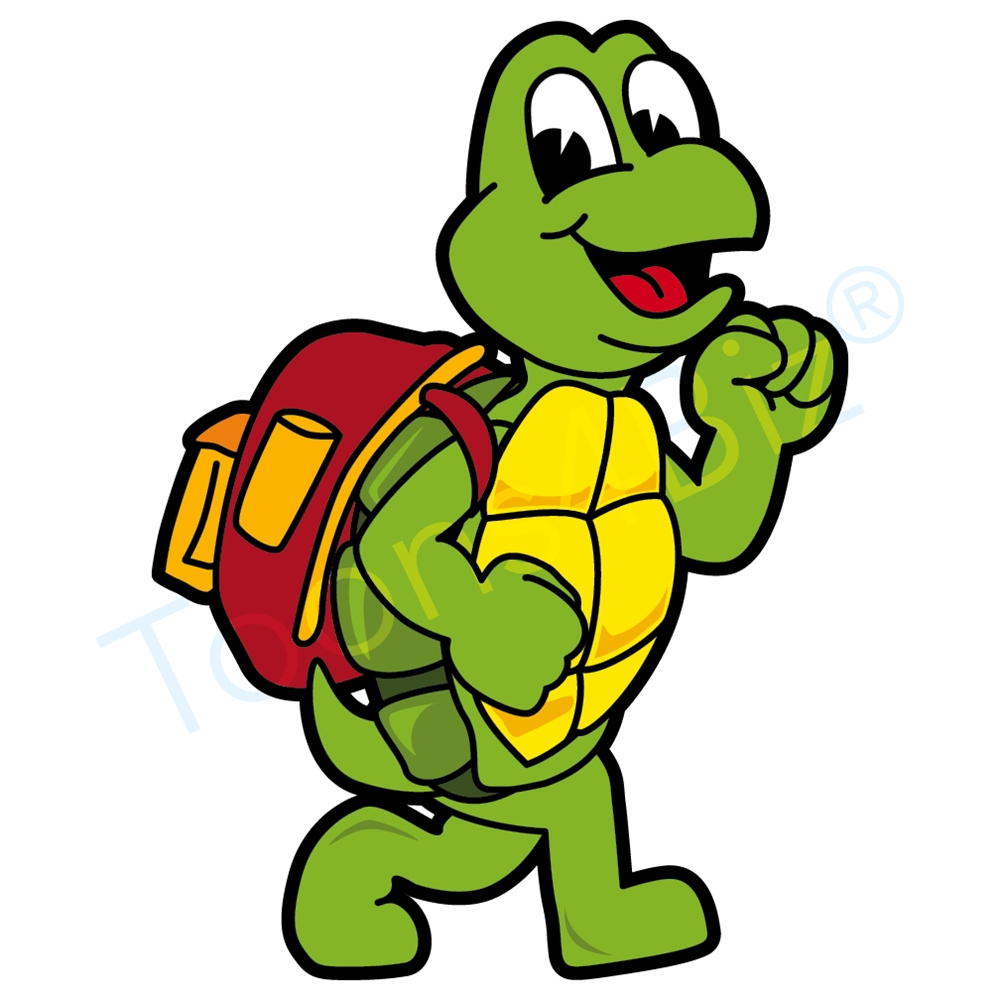 1000x1000 Turtle Mascot Walking With Back Pack Clip Art