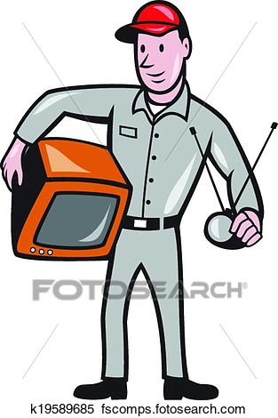 313x470 Clipart Of Tv Repairman Technician Cartoon K19589685