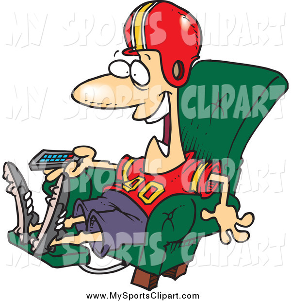 600x620 Sports Clip Art Of A Happy White Football Fan Watching Tv In