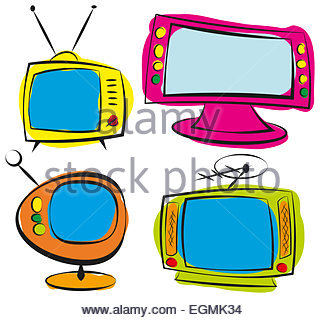 325x320 Retro Cartoon Television. Doodle Style. Illustration Clip Art