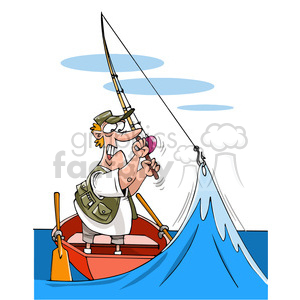 300x300 Royalty Free Cartoon Fisherman Who Hooked A Wave 388340 Vector