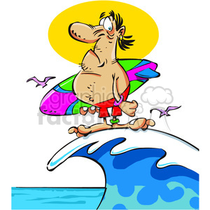 300x300 Royalty Free Cartoon Surfer Standing On A Wave 387945 Vector Clip