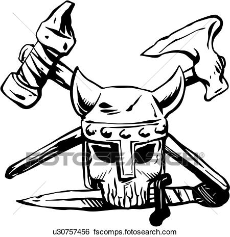 450x465 Clip Art Of , Ax, Skull, Viking, Weapon, Skull, Skull, Cartoons
