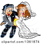 175x190 Clipart Of A Cartoon Happy Wedding Groom Carrying His Bride