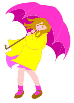 250x347 Girl With Slicker And Umbrella In Rainy Wind Graphic Clipart