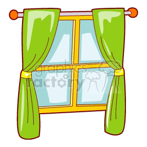300x300 Royalty Free Window With Green Curtains 146811 Vector Clip Art