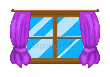 450x314 Cartoon Window With Curtains Vector Symbol Icon Design. Stock