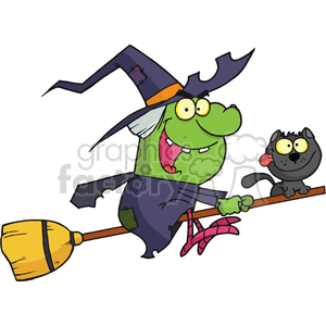300x300 Royalty Free Cartoon Witch Riding Her Broomstick 377759 Vector