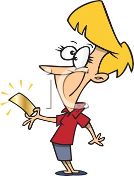 266x350 Cartoon Woman Holding A Gold Ticket