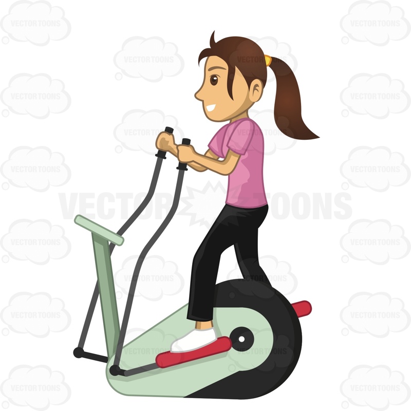 800x800 Woman On An Elliptical Cartoon Clipart
