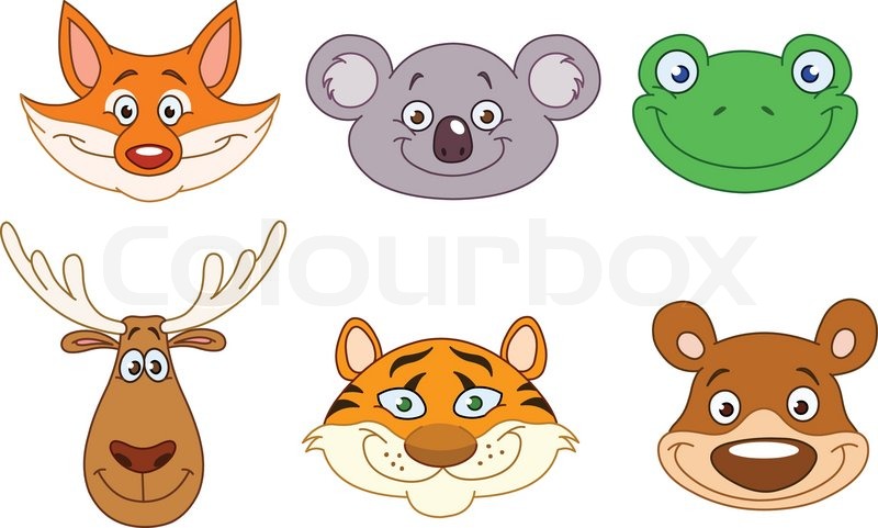 800x481 Cartoon Animal Head Collection Stock Vector Colourbox