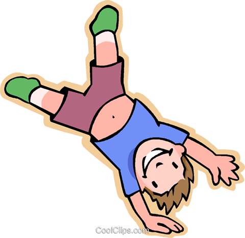 480x465 Boy Doing Cartwheel, Gymnastics Royalty Free Vector Clip Art
