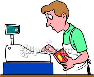 300x246 Cashier Using A Cash Register Royalty Free Clipart Picture