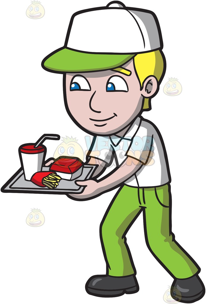 700x1024 A Fast Food Employee Serving Orders Cartoon Clipart