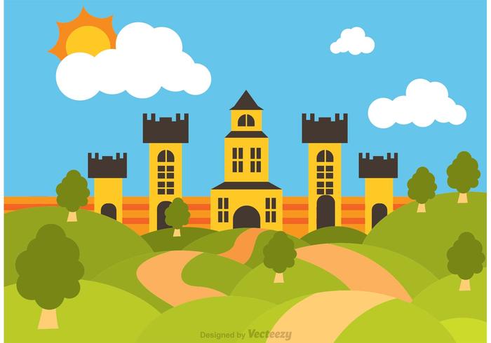 700x490 Rolling Hills Landscape With Big Castle Vector