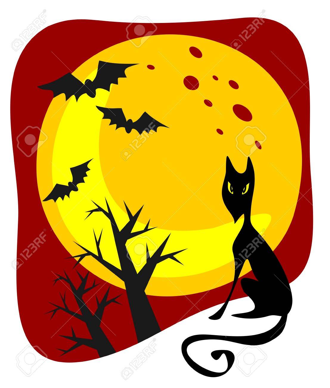 1107x1300 Cartoon Black Cat And Moon. Halloween Illustration. Royalty Free
