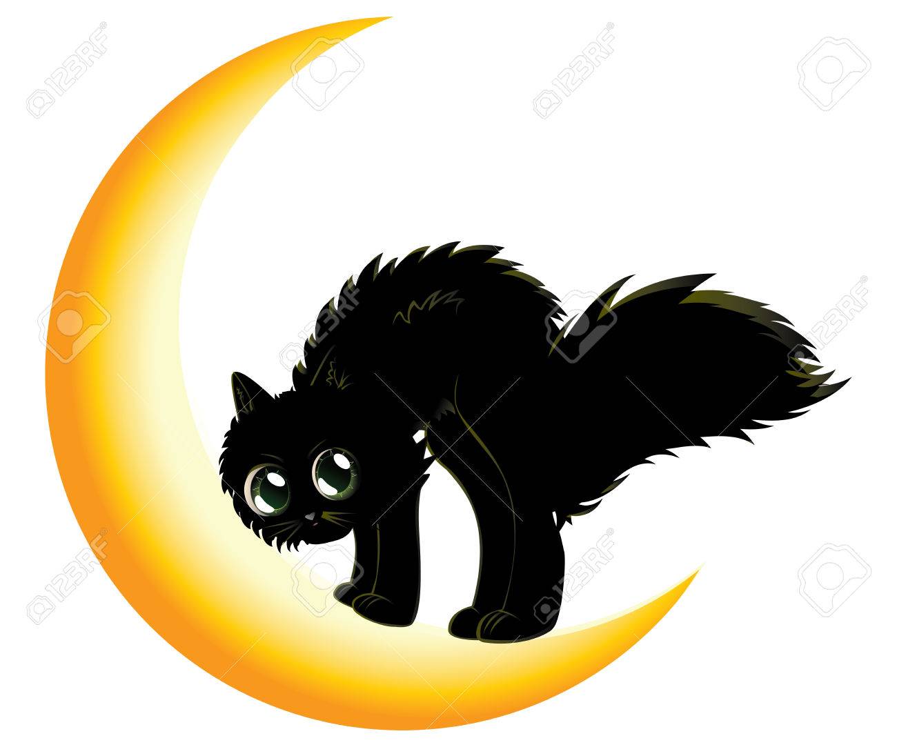 1300x1083 Cute Cartoon Black Kitten On Crescent Moon. Royalty Free Cliparts