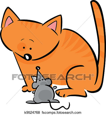 436x470 Clip Art Of Cartoon Doodle Of Cat And Mouse K9524768