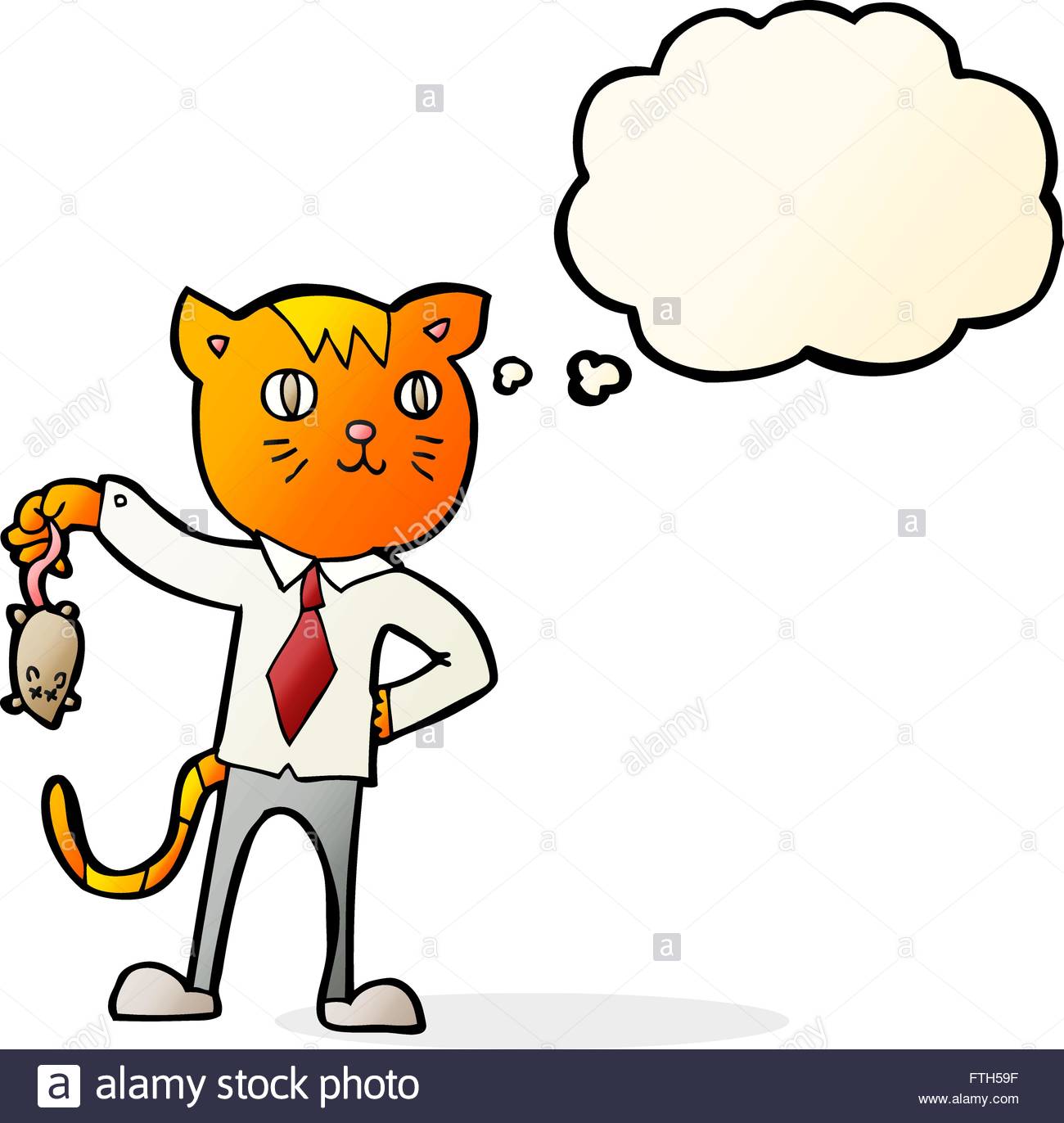 1300x1372 Cartoon Business Cat With Dead Mouse With Thought Bubble Stock