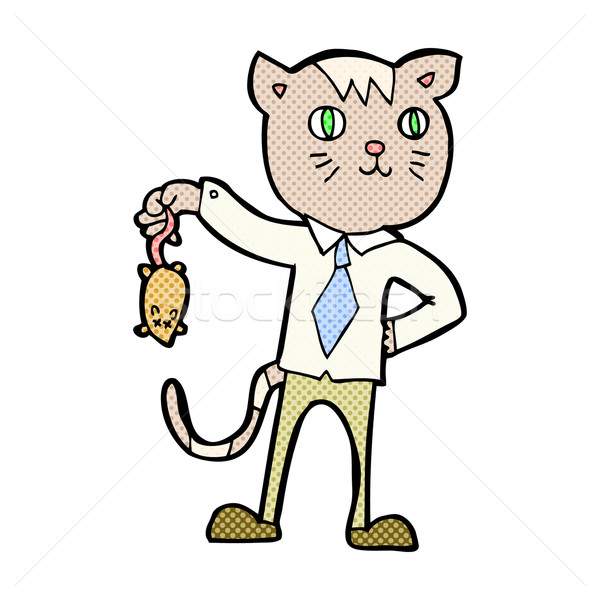600x600 Comic Cartoon Business Cat With Dead Mouse Vector Illustration