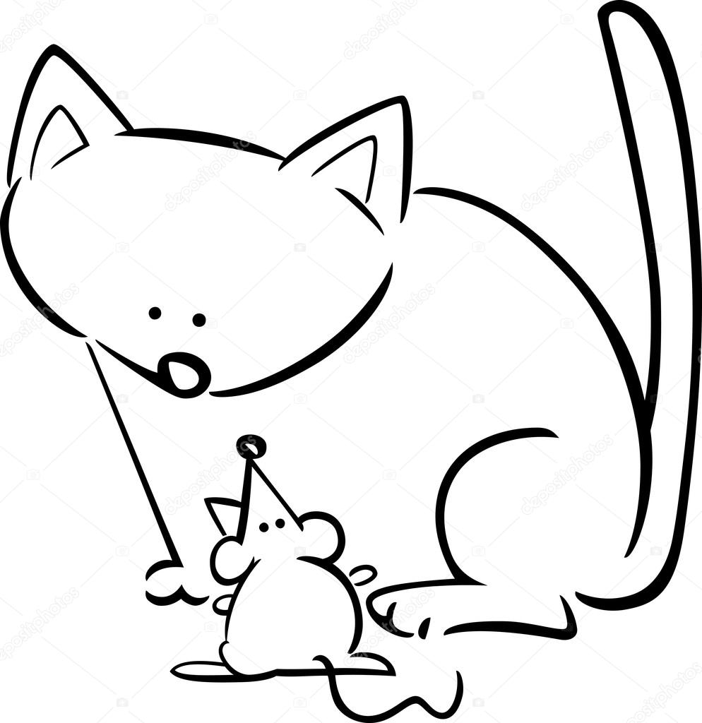 994x1024 Cartoon Doodle Of Cat And Mouse For Coloring Stock Vector